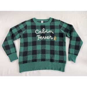 Holiday Time Cabin Fever Christmas Sweater Green Buffalo Check Plaid Women's XL
